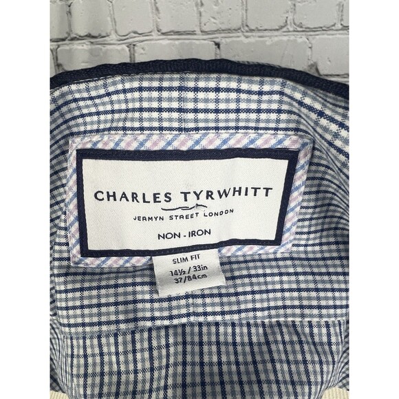Charles Tyrwhitt Mens Dress Shirt 14 1/2-33 Slim Fit Blue,White Check Non-Iron - Picture 7 of 7